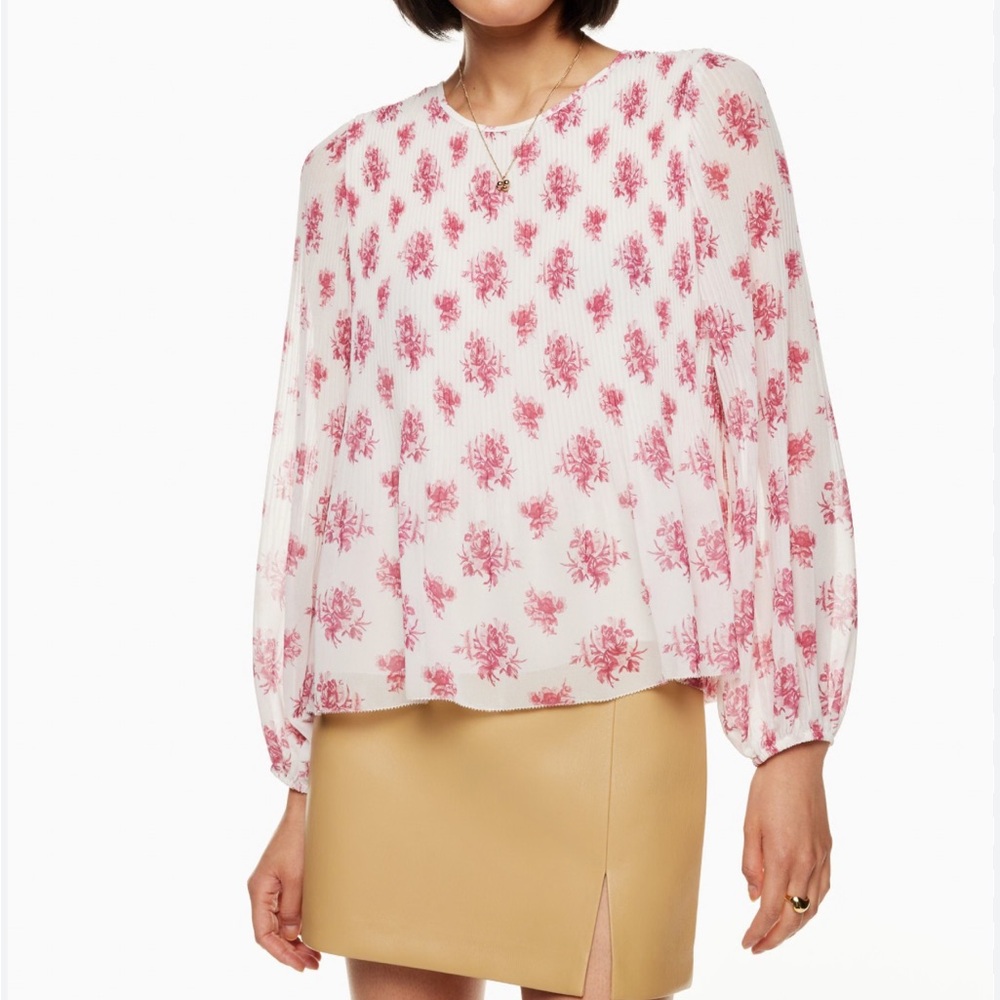 Aritzia Wilfred Daydreamer Blouse White and Pink Floral Long-Sleeve